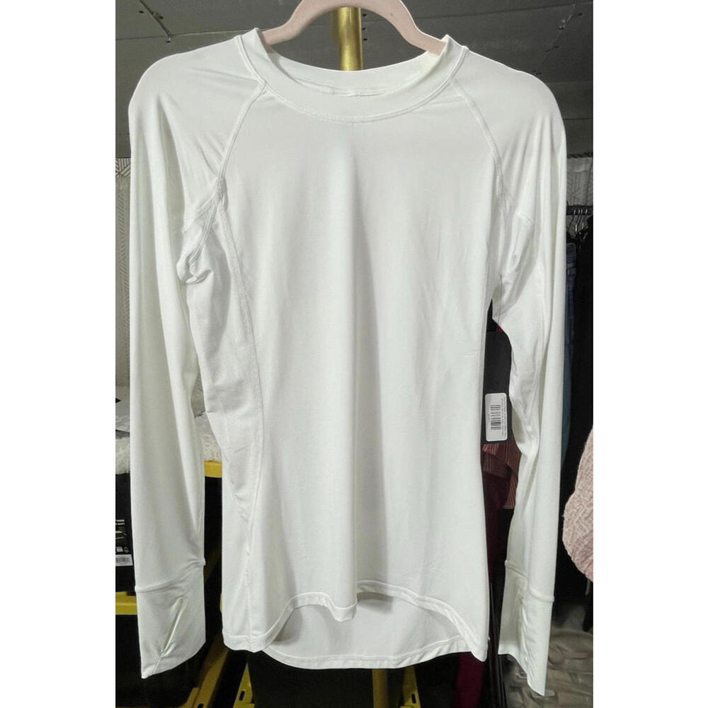Mono B Women's Cool-Touch Raglan Tee with Long Sleeves White Sz M
